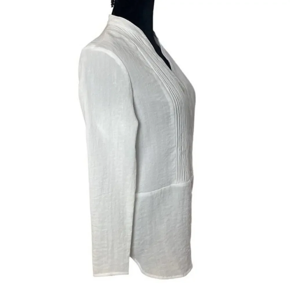 Michael Kors White Pleated Button Front Tuxedo Tunic, Resort, Beach, Summer XS